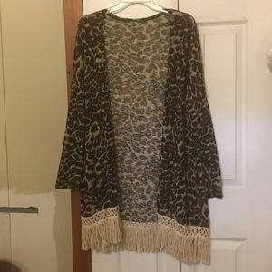 Leopard and fringe kimono